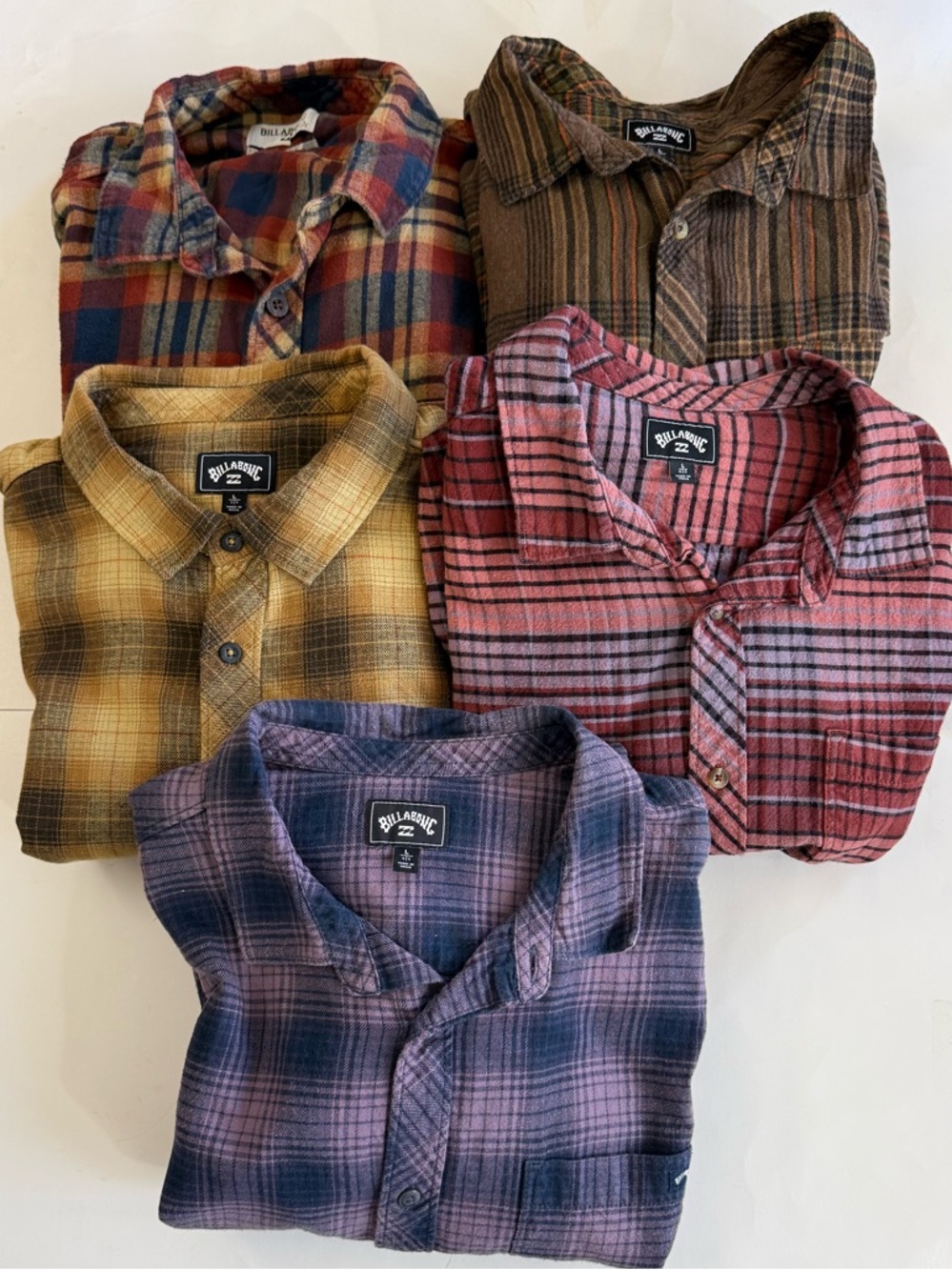 BUNDLE: Men’s Billabong Flannels, 5 total, size large